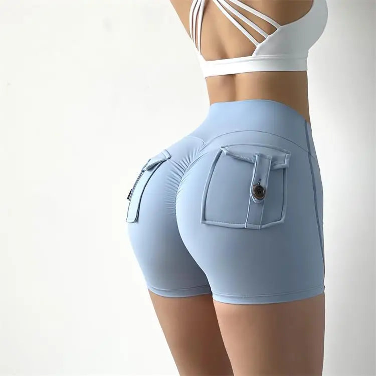 TRY TO BN Women Sport Shorts Pockets Gym Sexy High Waist Workout Push Up Booty Scrunch Biker Shorts Pants Fitness Cycling Tights