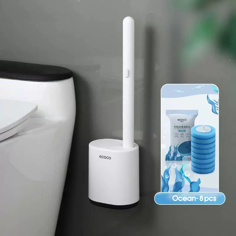 IZEFS Disposable Toilet Brush with Cleaning Solution, Wall-Mounted Bathroom Cleaning Tool with Replaceable Brush Heads, WC Accessories