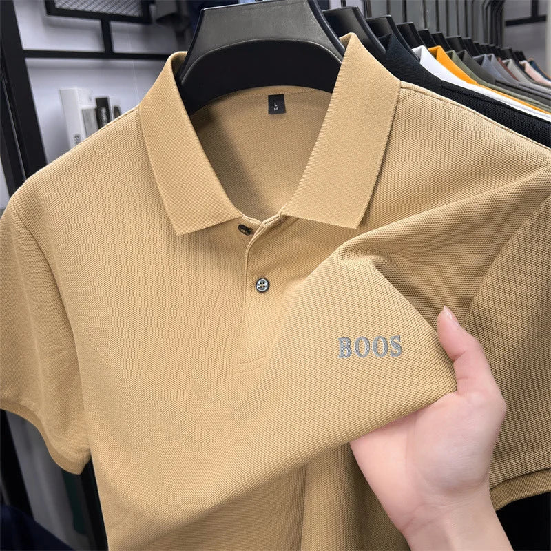 Cotton100% Men's Summer High Quality Short Sleeves Polo Shirt Lapel Button Letter Printing T-Shirt Business Leisure Men Clothing