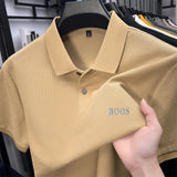 Cotton100% Men's Summer High Quality Short Sleeves Polo Shirt Lapel Button Letter Printing T-Shirt Business Leisure Men Clothing