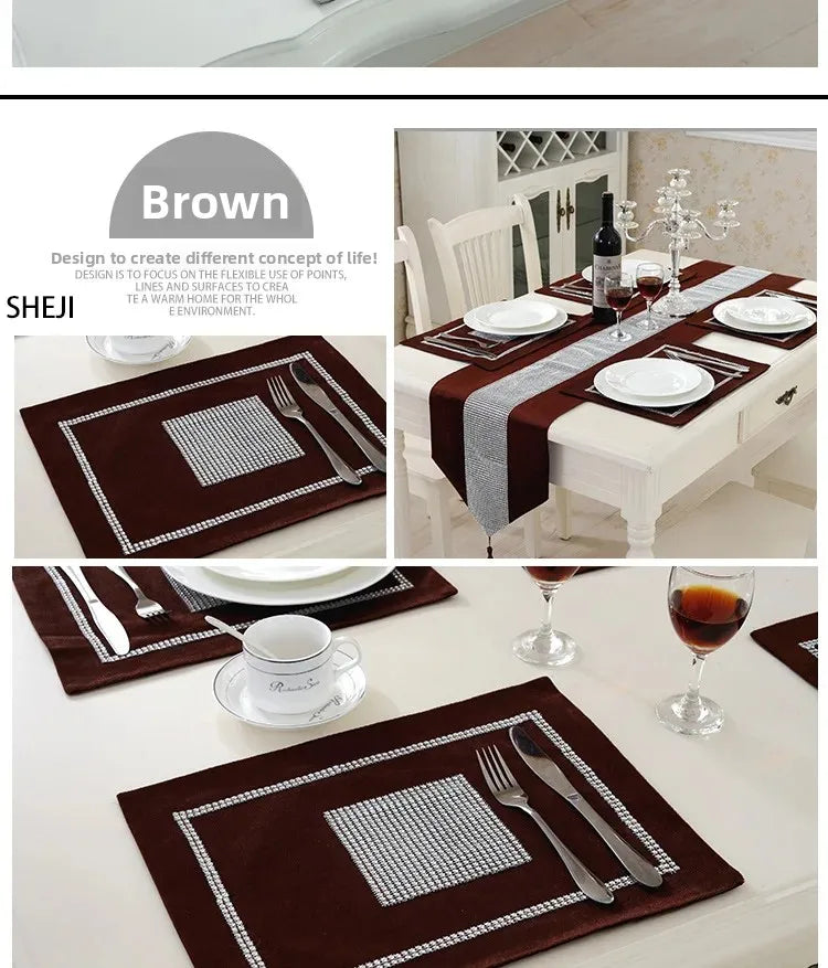 Heat Resistant Dining Table Mat Diamond Embedded Anti Slip Western Dining Pad Cushion Home Use Tablecloth Accessories