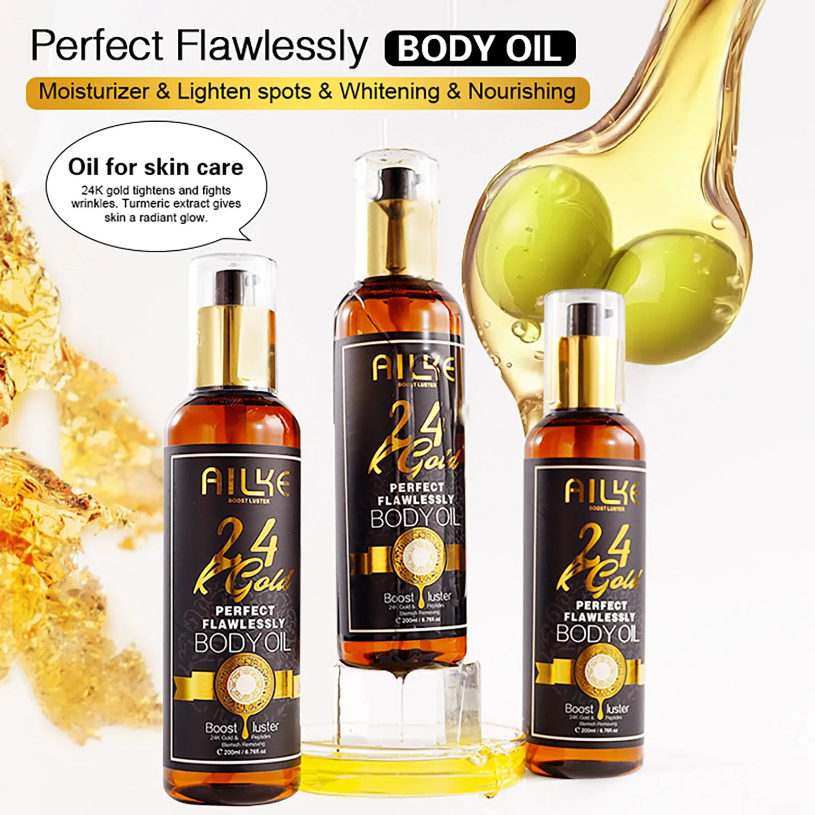 AILKE 24K Gold Flawlessly Skin Care Set, Whitening, Reduces Dark Spots, Pigmentation, Wrinkles, Moisturizes, For All Skin Types