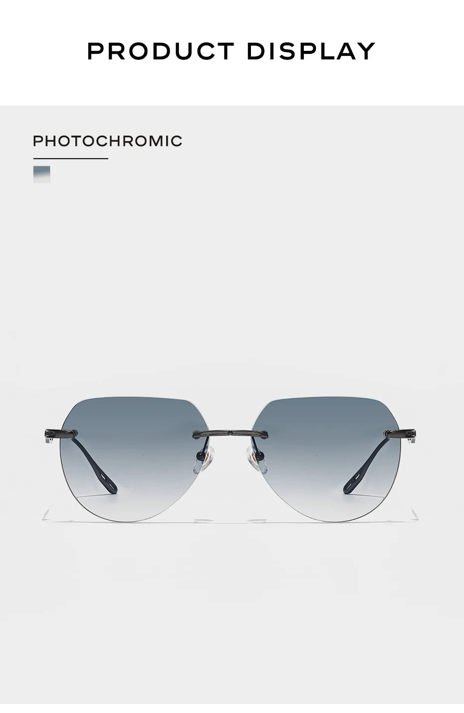 Benywoods Design Fashion Rimless Men's Sunglasses Gradient Photochromic UV400 Outdoor Sun Glasses Pure Titanium Eyewear BS23052