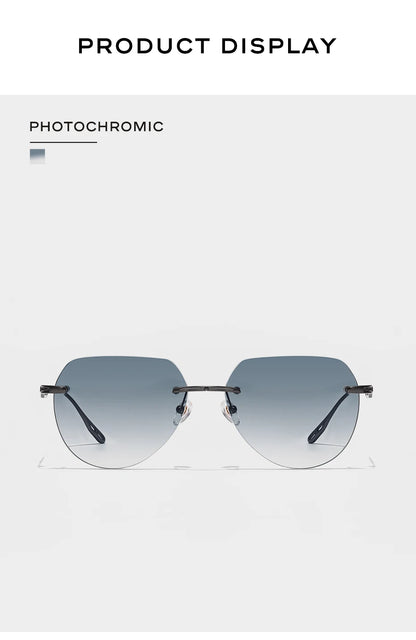 Benywoods Design Fashion Rimless Men's Sunglasses Gradient Photochromic UV400 Outdoor Sun Glasses Pure Titanium Eyewear BS23052