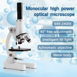 Microscopio óptico monocular 64X-2400X para niños de primaria, ciencias, biología experimental, microscopio digital