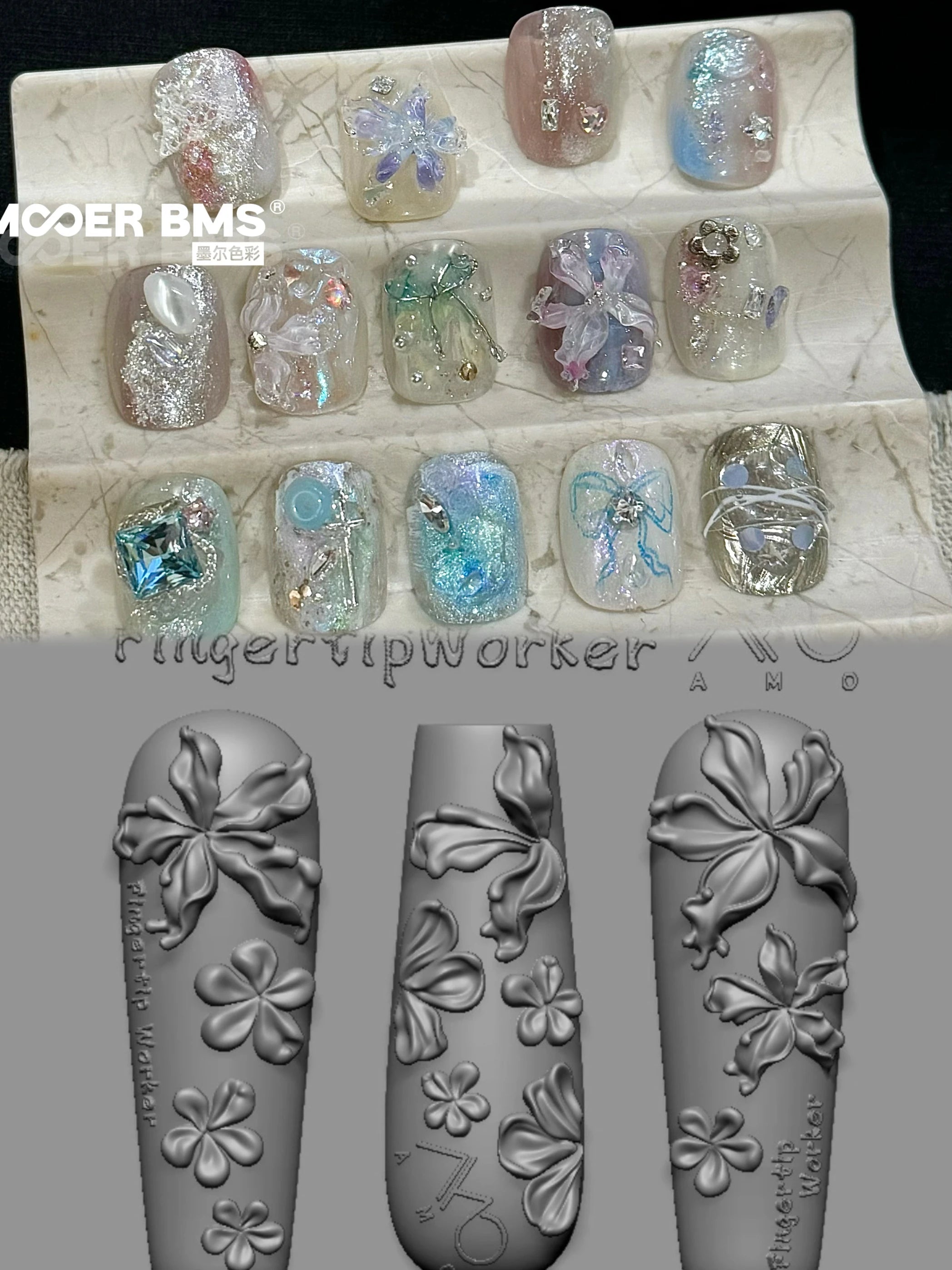 1Pc Chain Ice Flower Fox Spoon Fork Dragon Snake Butterfly 3D Acrylic Mold Nail Art Decorations  DIY Design Silicone Nails Mold