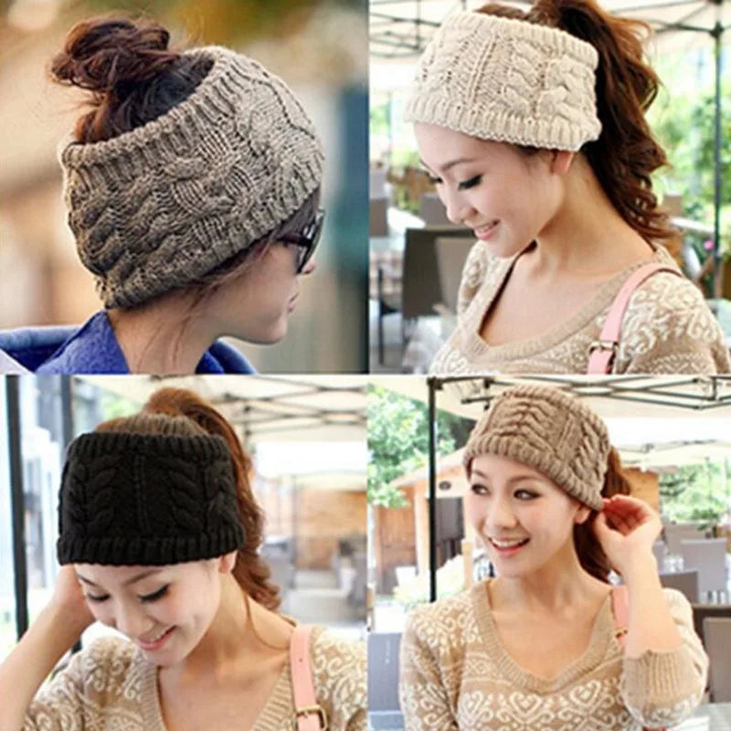 Female Cycling Cap Warm Knitted Riding Skullies Beanies Twisted Head Wrap Women's Winter Hat Hairwrap Headwear