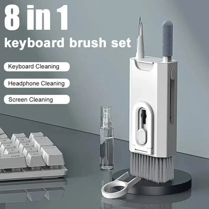 8 em 1 kit de limpeza para teclado e fones de ouvido, escova de limpeza para airpods, computador, tablet, laptop, tv, tela, telefone celular