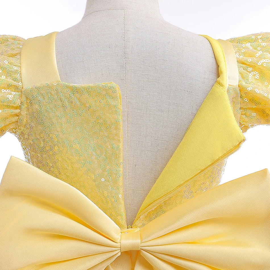 Children Princess Costume Kids Halloween Carnival Beauty Beast Birthday Party Clothes Girl Yellow Belle Cosplay Dress Up