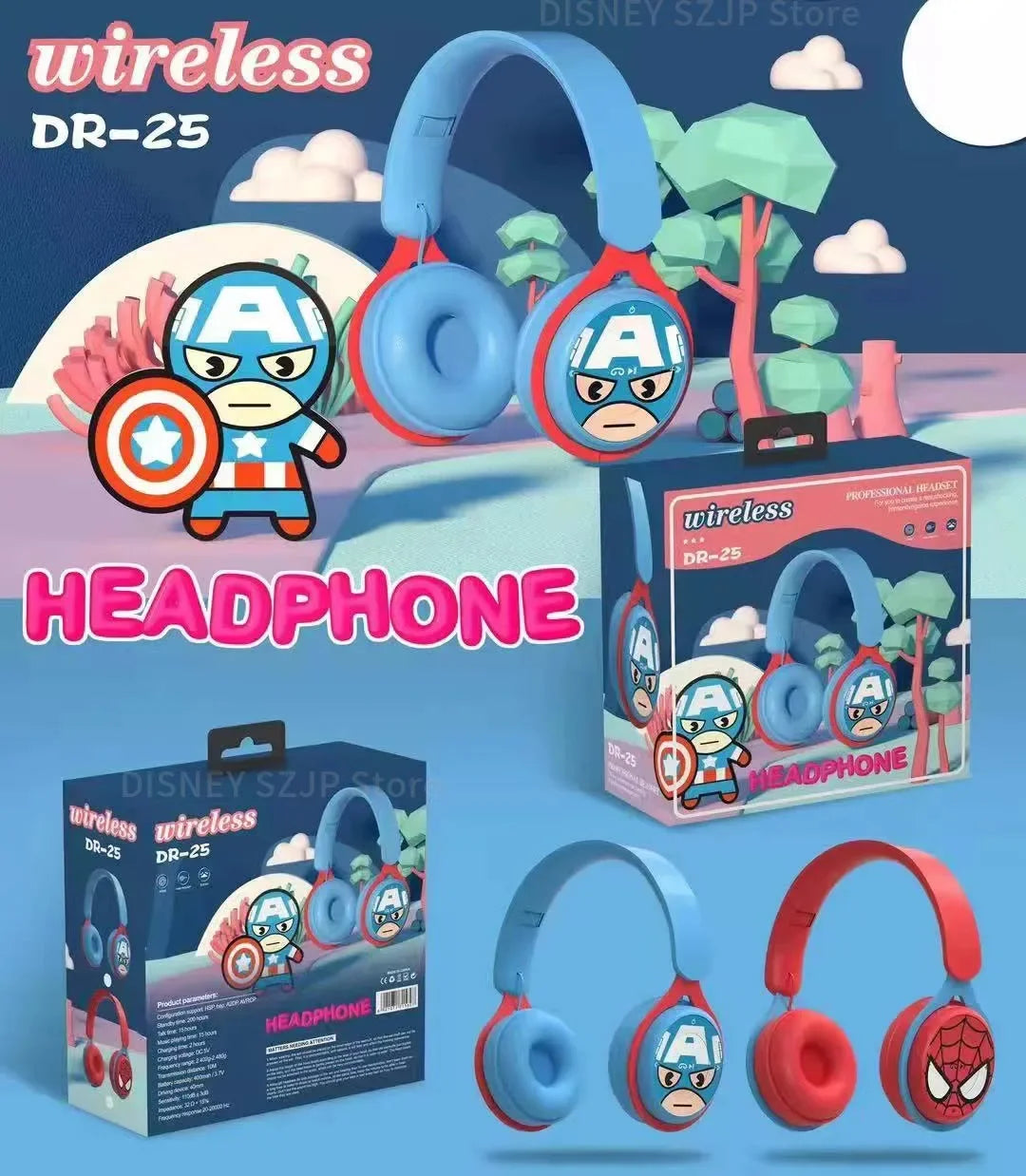 Auriculares inalámbricos Bluetooth Disney Marvel Y08 plegables con sonido envolvente HIFI para ordenador portátil, para niños, dibujos animados de anime