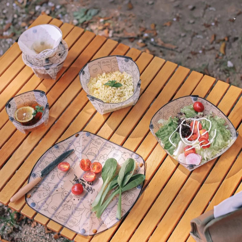 Outdoor Lightweight Folding Tableware Portable Bowl Dinner Plate Coffee Filter Funnel Water Cup Multi-purpose Camping Tableware