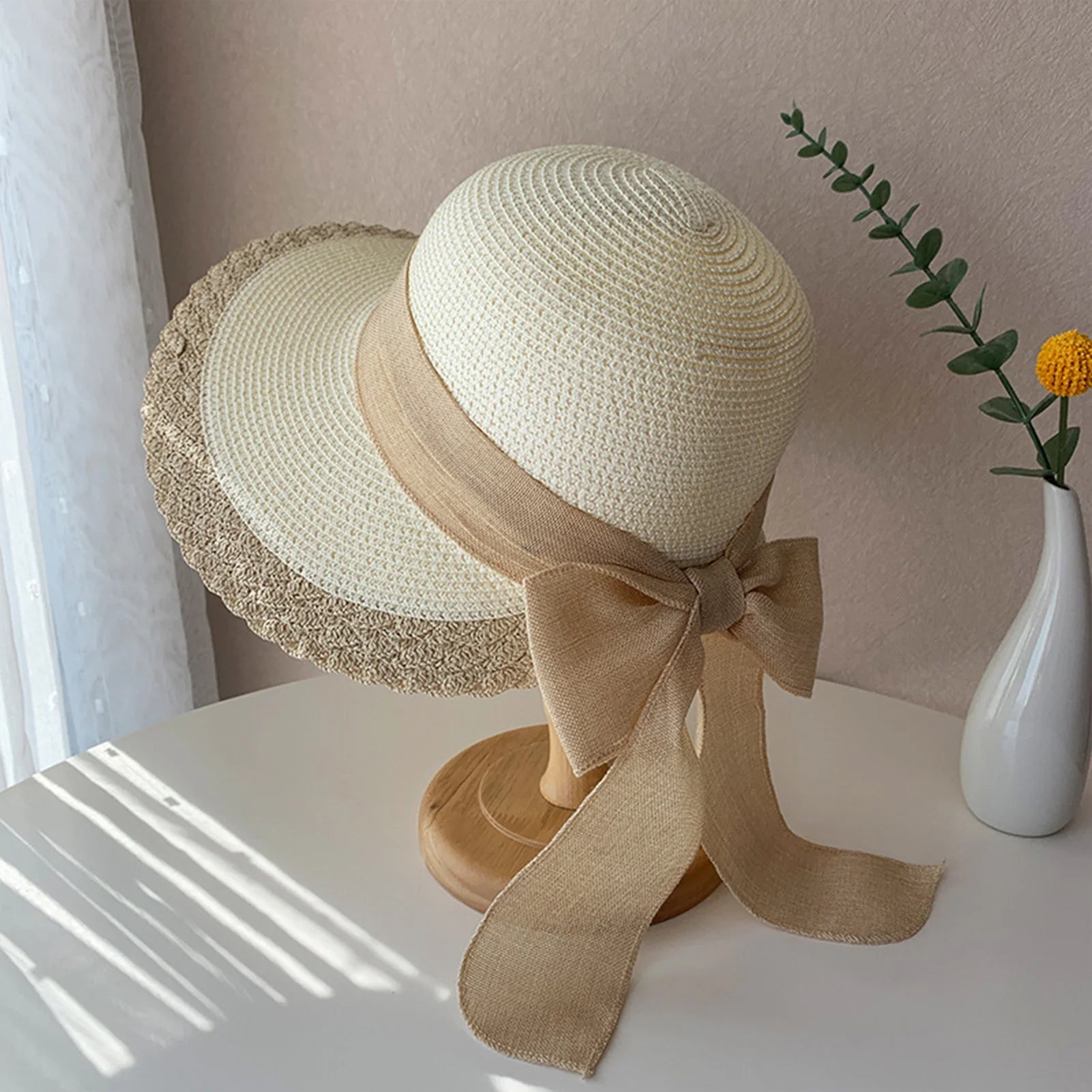 Women's Summer Beach Sun Hat Wide Brim Foldable Elegant Straw Hat for Pool Park Vacation Camping