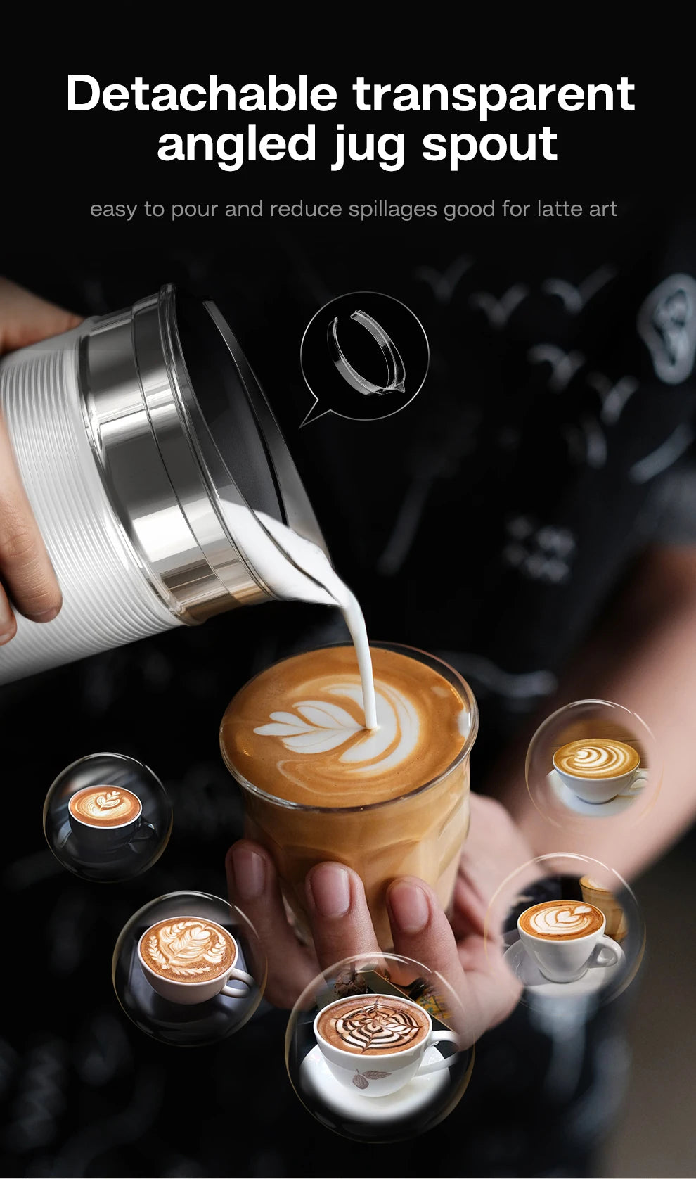 HiBREW Milk Frother Frothing Foamer Chocolate Mixer Cold/Hot Latte Cappuccino Fully Automatic Milk Warmer Cool Touch M1A