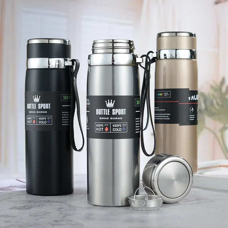 1pc Stainless Steel Thermos Portable Flask Insulated Tumbler with Rope Thermo Bottle Large Capacity Coffee Travel Mug Tea Cup