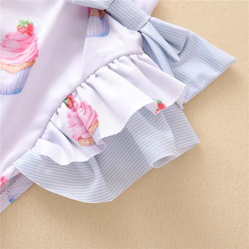 One Piece Girl Swimsuits 1 2 3 4 5 Year Baby Printed Swimwear Summer Beach Bathing Bikini Clothes Kids Bow Seaside Swimming Wear