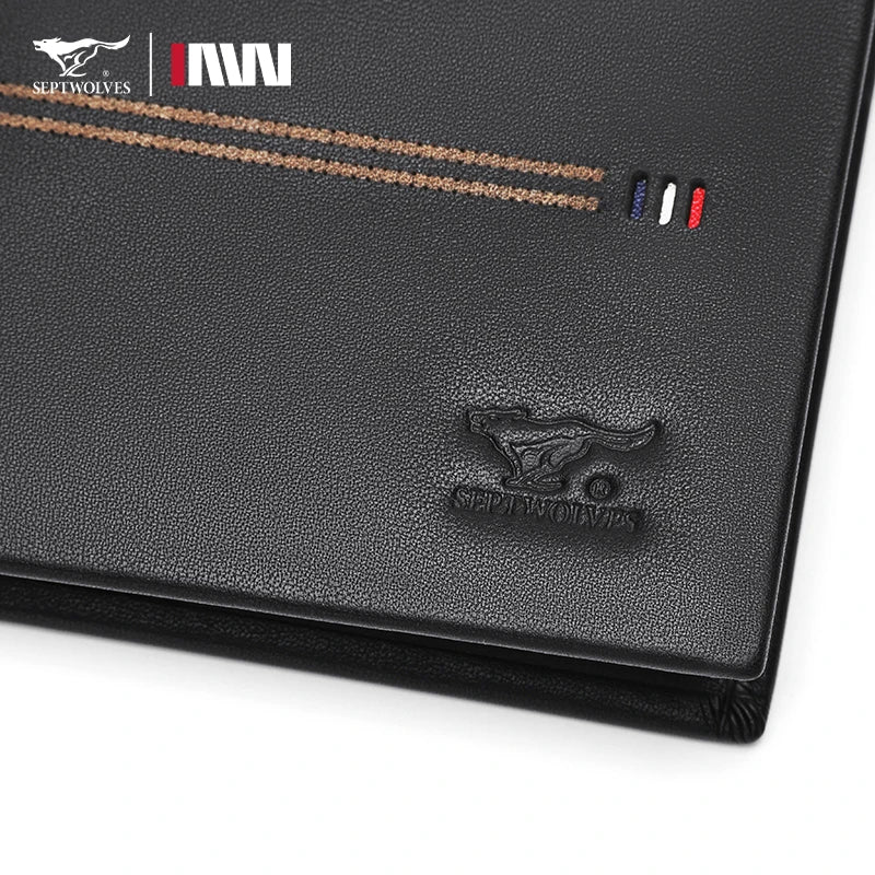 Septwolves Genuine Leather Wallets For Men Original Leather Wallet Man Cowhide Wolf Pattern With Brand Box Father Lover Gift