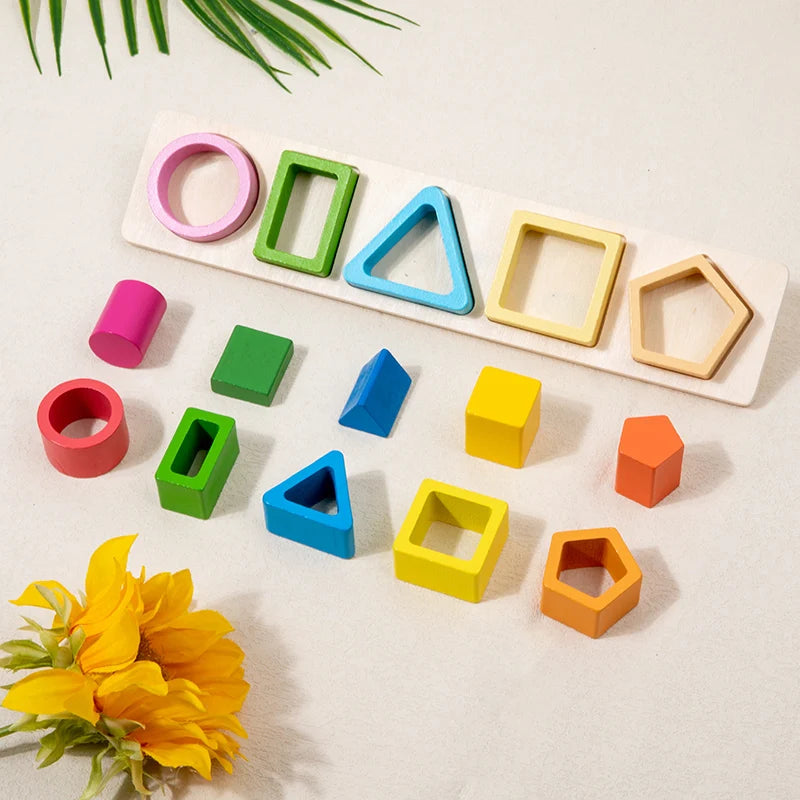 Bloques de desarrollo de inteligencia para bebés, juguetes de madera para combinar en la educación temprana, color y cognición de formas, educación Montessori