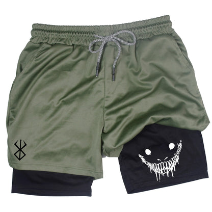 Men's compression gym shorts, boxing printed sports pants, double layered, quick drying, basketball, beach, muscle, fitness