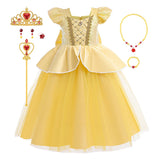 Children Princess Costume Kids Halloween Carnival Beauty Beast Birthday Party Clothes Girl Yellow Belle Cosplay Dress Up
