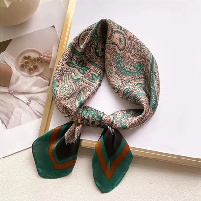 Luxury Silk Feeling Shawl Square Scarf Women Spring Hijab Fashion Wraps Neckerchief Female Hair Bands Ribbon Headband Bandana