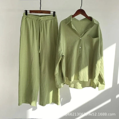Plus size 2024 amazon mais vendido feminino vintage plus size algodão camisa de linho terno cintura alta solto ajuste calças 2 peça conjunto