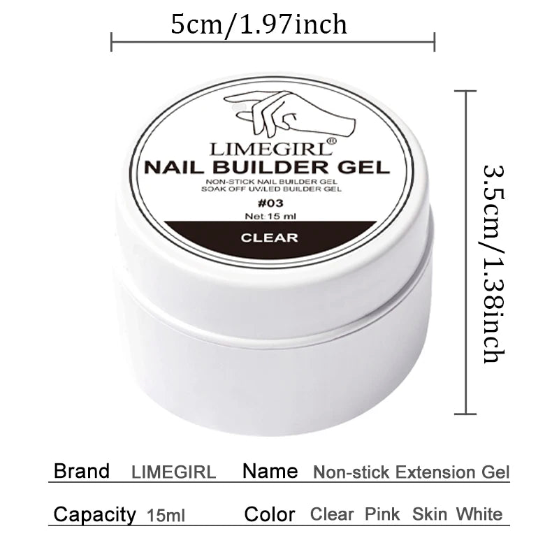 LIMEGIRL 15g Non-Stick Extension Gel UV Quick Build Solid Nail Extension Gel 3D Shaping Nail Art Solid Milky Jelly Hard Gel