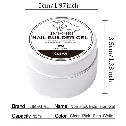 LIMEGIRL 15g Non-Stick Extension Gel UV Quick Build Solid Nail Extension Gel 3D Shaping Nail Art Solid Milky Jelly Hard Gel