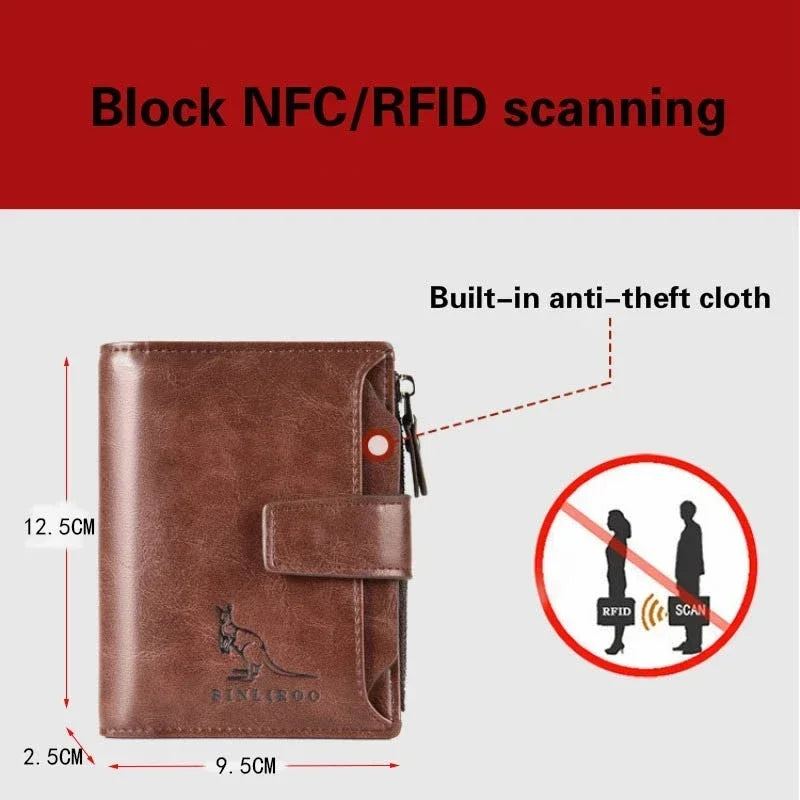 Genuine Leather Men's Wallet Luxury Short RFID Card Holder for Men Zipper Coin Purse Portable Male Wallets Billfold