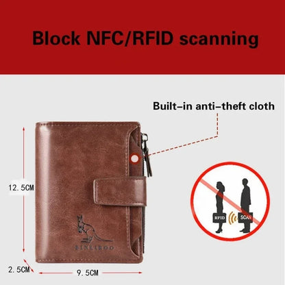 Genuine Leather Men's Wallet Luxury Short RFID Card Holder for Men Zipper Coin Purse Portable Male Wallets Billfold