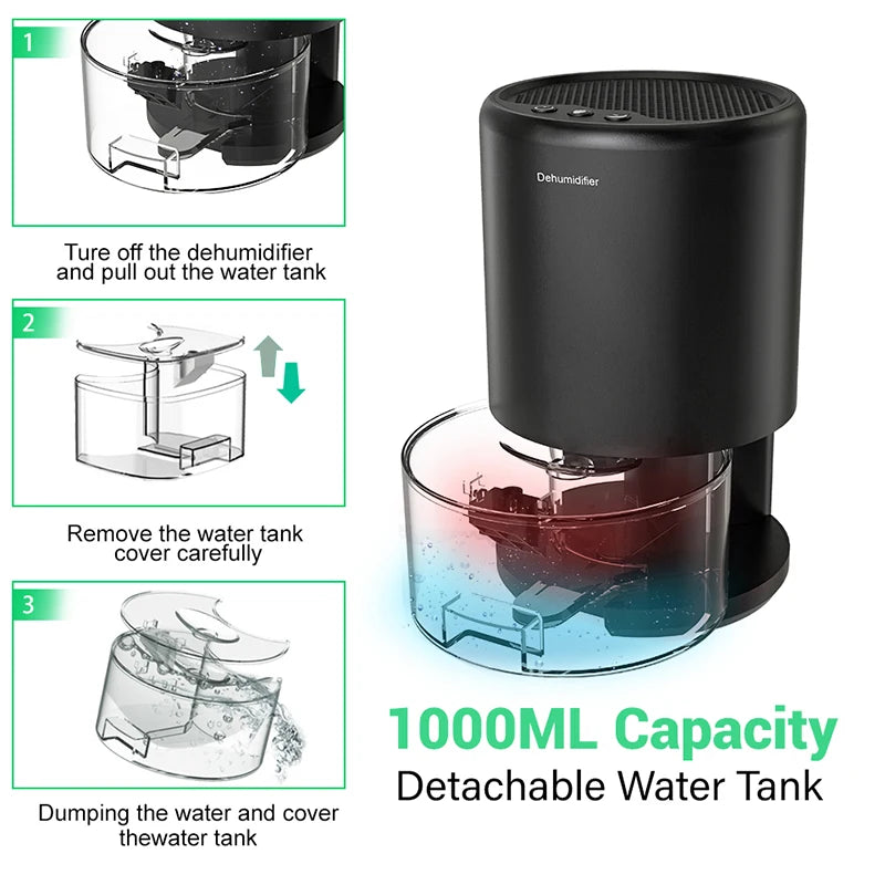 Electric Dehumidifier Moisture Absorbers Air Dryer With 1000ml Water Tank Quiet Air Home Dehumidifier For Bedroom Wardrobe