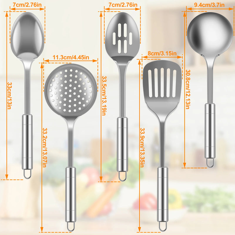 5Pcs Kitchen Cooking Utensils Set Stainless Steel Shovel Soup Spoon Spatula Utensils Dinnerware Cooking Tools Kitchen Gadgets