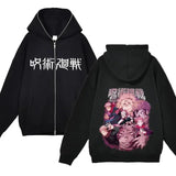 Chaquetas con cremallera de Anime Gojo Satoru, sudadera con capucha de forro polar fino, sudaderas con cremallera Y2K, Jujutsu Kaisen 