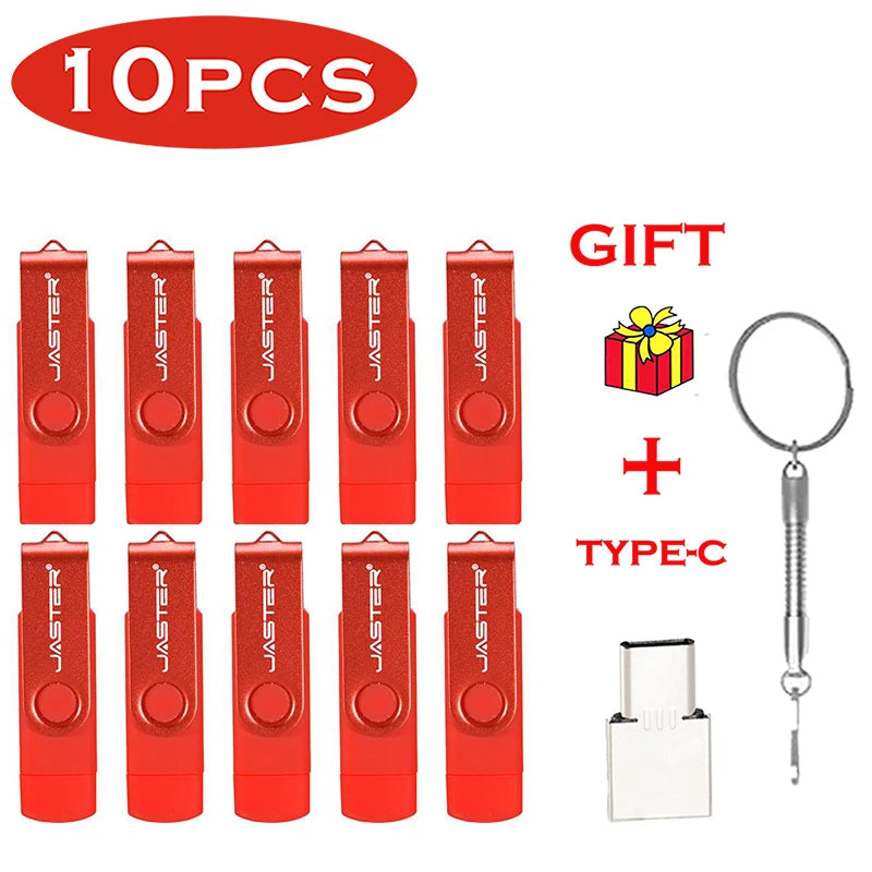 JASTER 10 PCS LOT Pen Drive 128GB 3 IN 1 Memoria USB 64GB Key Chain USB Flash Drive 32GB Free TYPE-C Adapter Memory Stick Gift