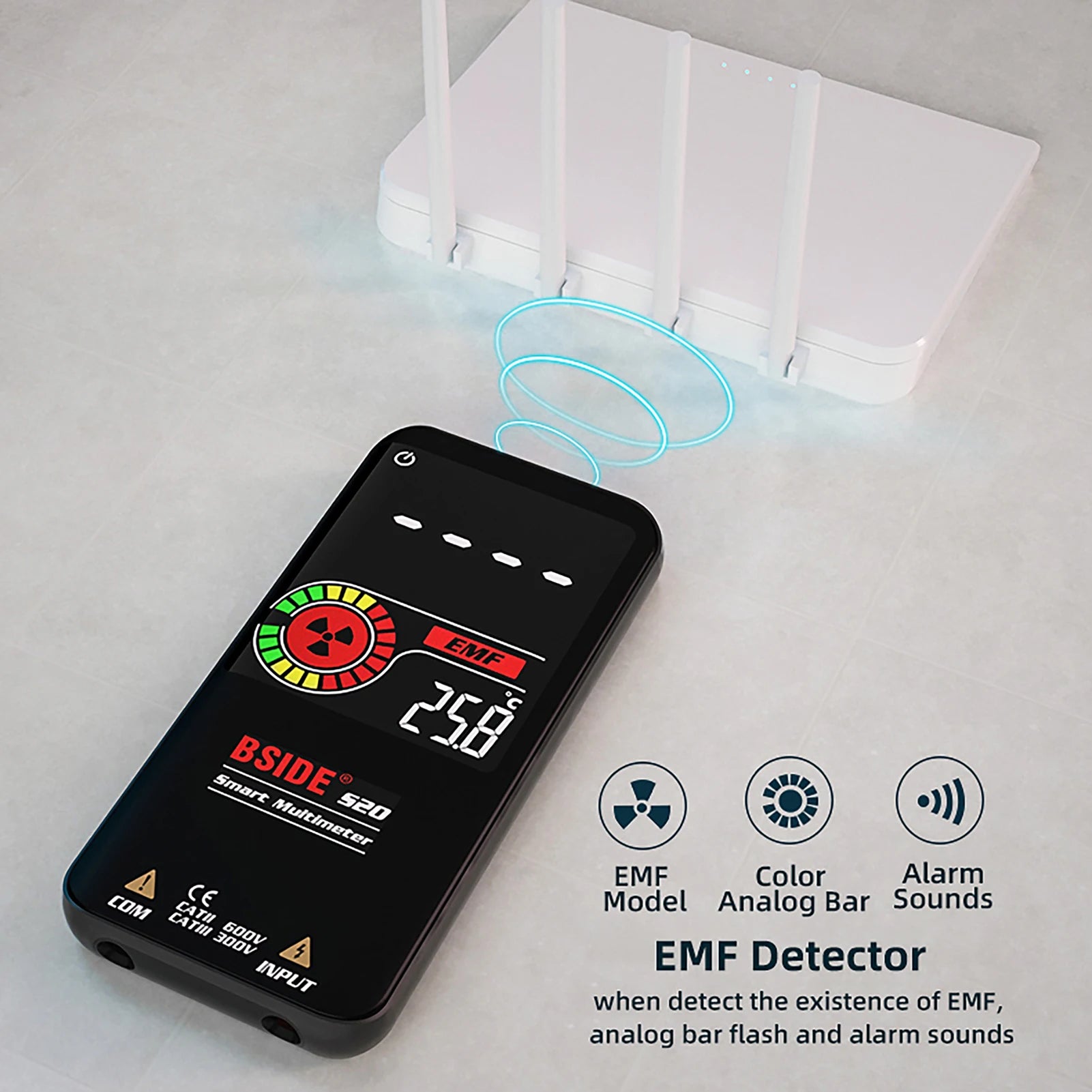 Multímetro EMF inteligente BSIDE S20/A10/A1, 9999 cuentas, recargable, monitor de radiación, voltímetro CA/CC, ohmímetro, prueba