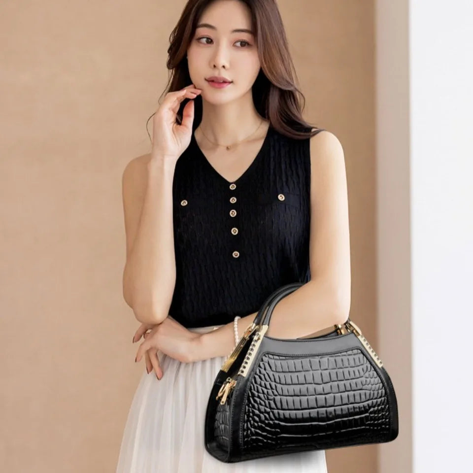 Alligator Patent Leather Shoulder Crossbody Handbags for Women, Luxury Brand Designer Hobo Bags, Two-Layer Sac