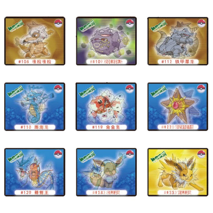 Caja de 100/160 tazos de Pokémon de 1.ª y 2.ª generación, colección de cartas redondas y cuadradas 3D, álbum de entrenadores, Pogs, Cheetos, Chipitaps