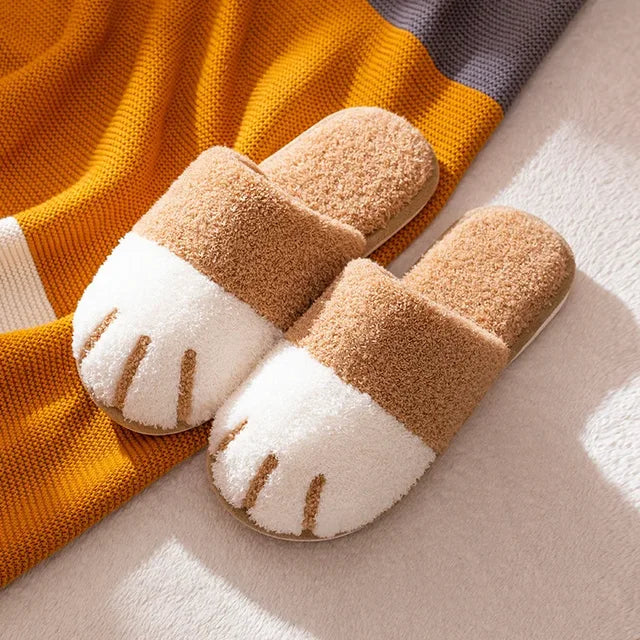 2023 New Cute Cat Claw Cotton Slippers Couple Thickened Warm Plush Slippers Women Indoor Autumn Winter Home Slippers 