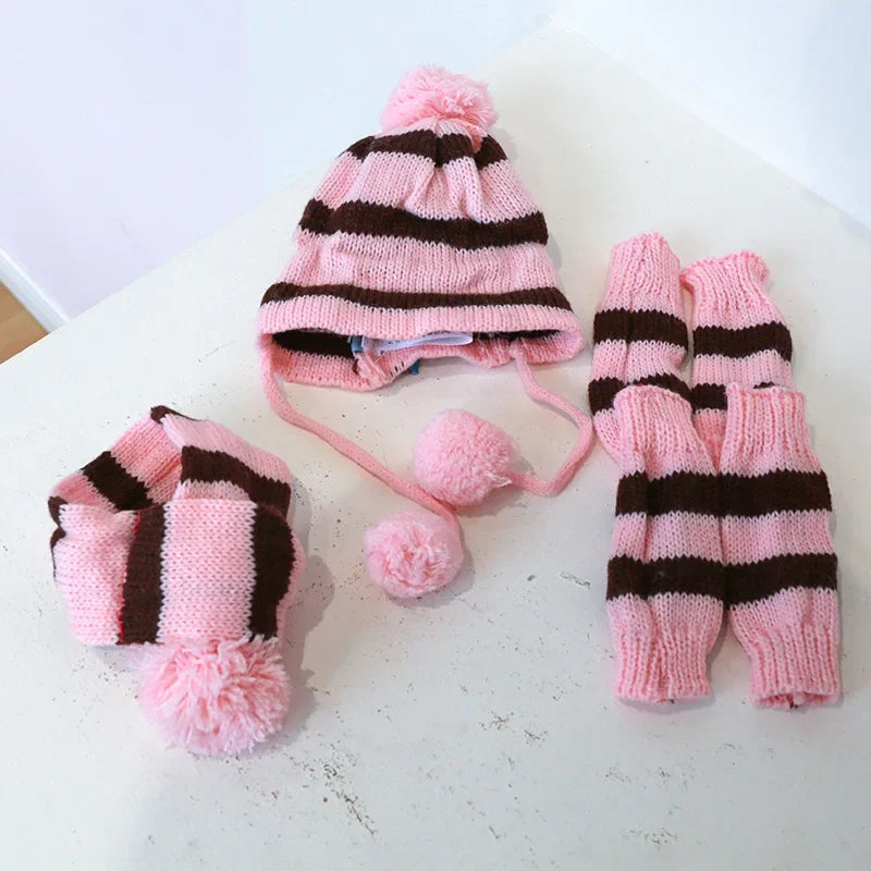 Dog Winter Wear 1 Set(hat+scarf+leg Warmers) Rainbow Stripe Knitted Dog Scarf Winter Warm Hat Footwear Sloves Pet Clothes