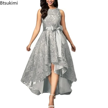 Vestido de dama de honor de boda para mujer 2025, elegante vestido de noche de encaje para fiesta, talla grande, ajustado, de cintura alta, con lazo, maxi vestidos para mujer