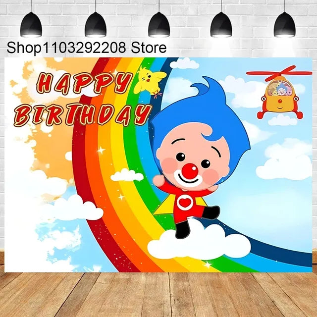 Plim Cartoon Theme Decoration for Kids, 1st Birthday Party Supplies, Baby Shower, Rainbow Circus Background, Photography Props 