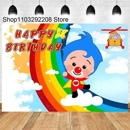 Decoración infantil con temática de dibujos animados de Plim, suministros para fiesta de primer cumpleaños, baby shower, fondo de circo arcoíris, accesorios de fotografía 