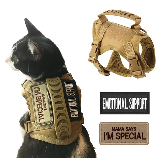 Tactical vest for kittens and small dogs military harness for cats traction strap to prevent escape breathable with 2 Stickers
