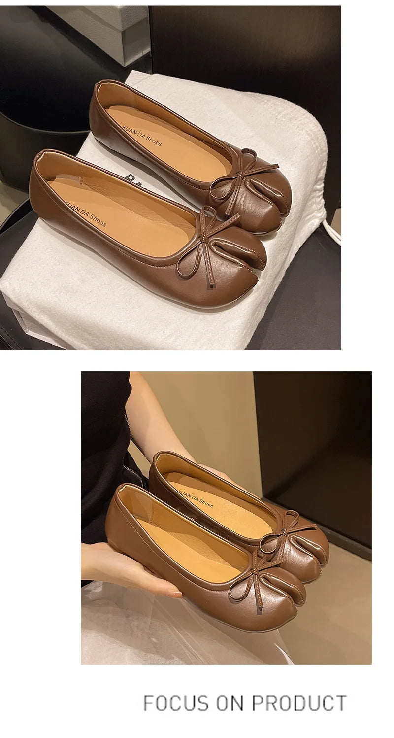 Summer Women's Bowknot Flat Tabi Ninja Shoes Pig Toe Slippers Lazy Person Horse Hoof Shoes Women Split Toe Mocassines Loafers