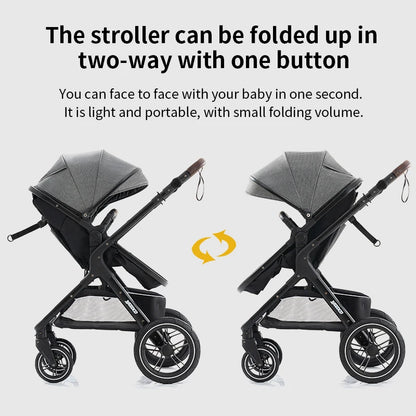 Newest Baby Stroller 3 in 1 Portable Luxury Travel Baby Carriage Fold Pram High Landscape Aluminum Frame Newborn Infant Stroller