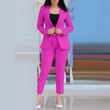 Conjunto de 2 piezas de ropa de oficina para mujer, chaqueta blazer de manga larga y pantalones pitillo de cintura alta, color liso