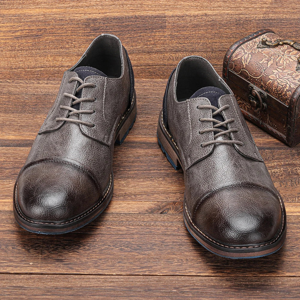 Retro Men's Casual Derby Shoes 2025 Fashion Leather Footwear New Style Men's Slip-On Comfortable Men's Shoes