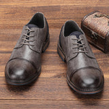 Retro Men's Casual Derby Shoes 2025 Fashion Leather Footwear New Style Men's Slip-On Comfortable Men's Shoes
