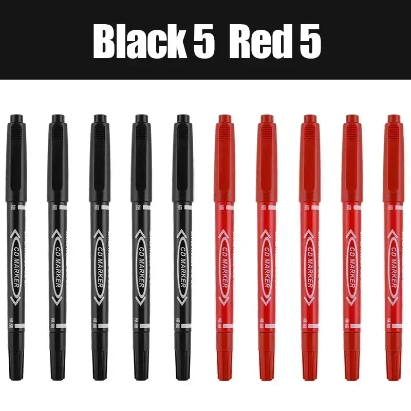 10Pcs Double Tip Permanent Markers Pens Waterproof Oily Fine Tip Black Painting Marker Graffiti Marking Pens School Supplies
