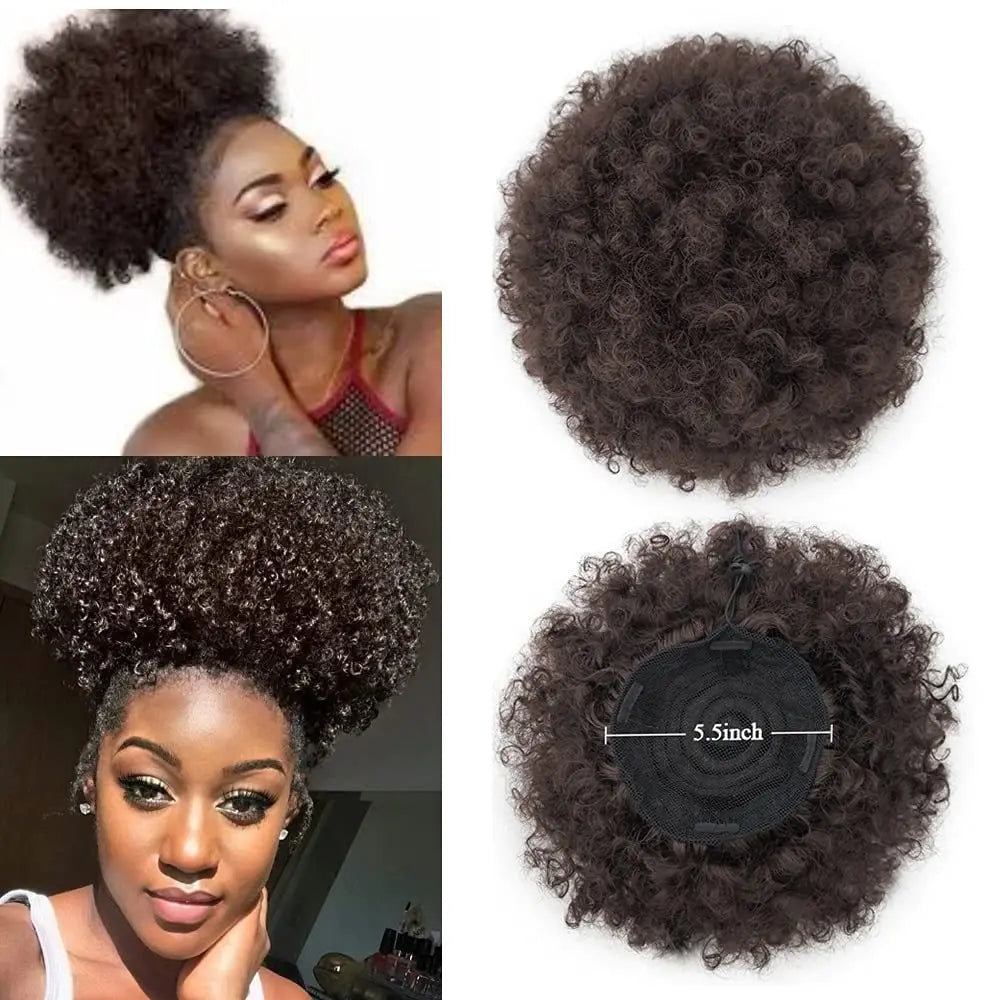 Sintético grande afro puff cordão rabo de cavalo kinky encaracolado bun hairpiece africano americano clipe em updo extensões para preto
