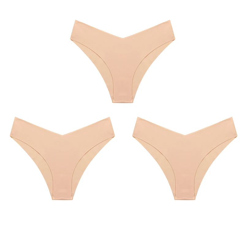 WarmSteps – Kit com 3 calcinhas femininas estilo fio-dental, sem costura, modelo brasileiro, em tecido "seda gelada" (ice silk) – Tamanhos XS a L